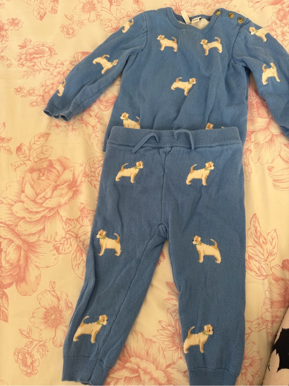 Janie and Jack Blue Dog-Pattern Knit One-Piece Set